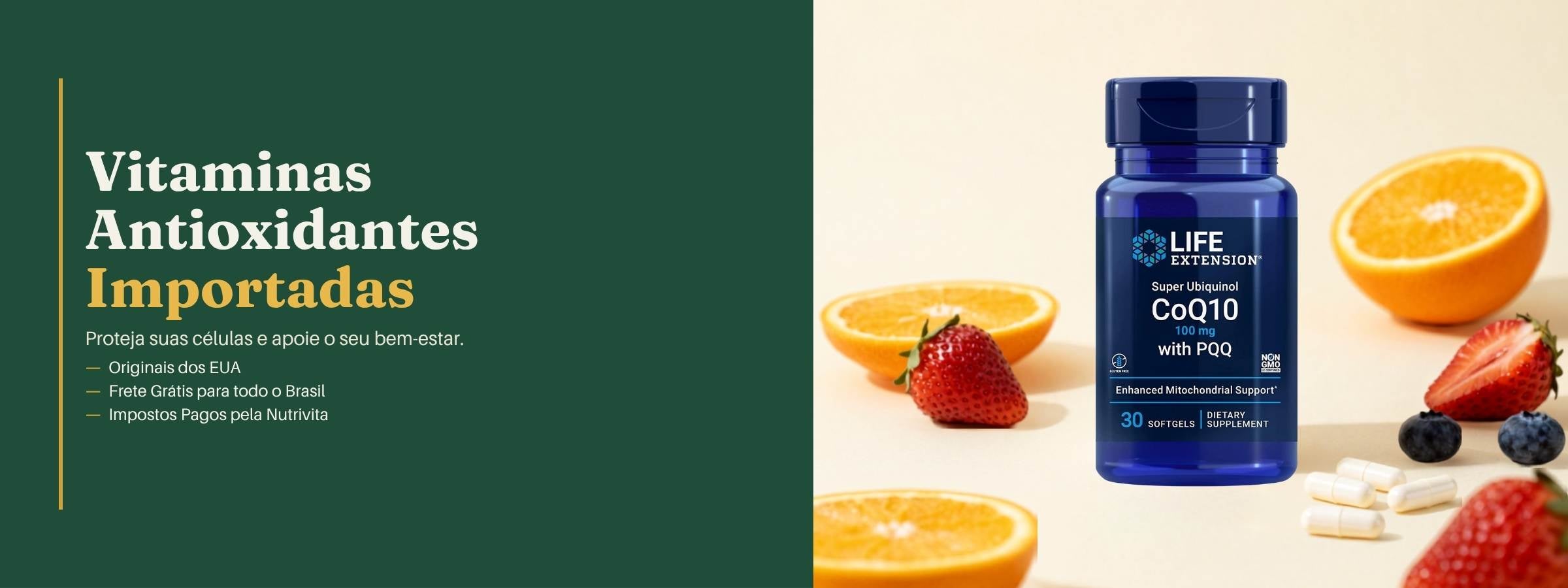 Banner da coleção de vitaminas antioxidantes importadas da Nutrivita.