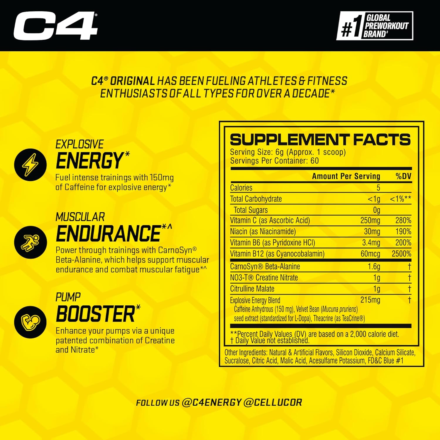 Pote de Cellucor C4 pré-treino importado original com 60 doses, suplemento energético para treino intenso, disponível na Nutrivita com frete grátis para todo o Brasil.