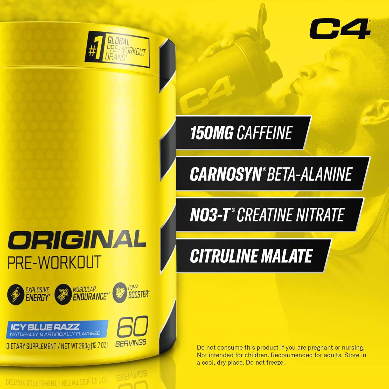Pote de Cellucor C4 pré-treino importado original com 60 doses, suplemento energético para treino intenso, disponível na Nutrivita com frete grátis para todo o Brasil.