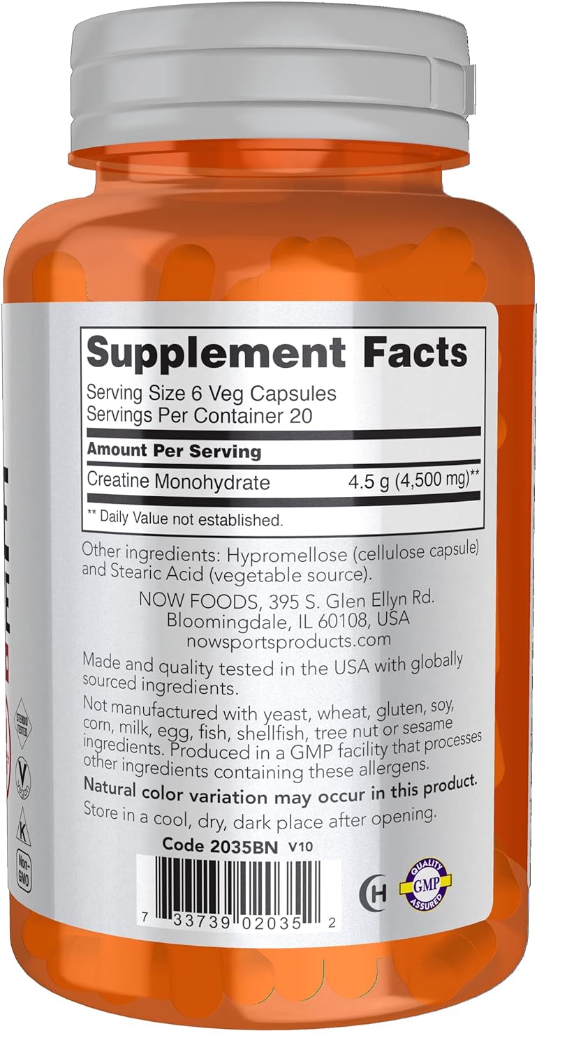 NOW Foods, Sports, Creatina Monohidratada 120 Capsulas Vegetais