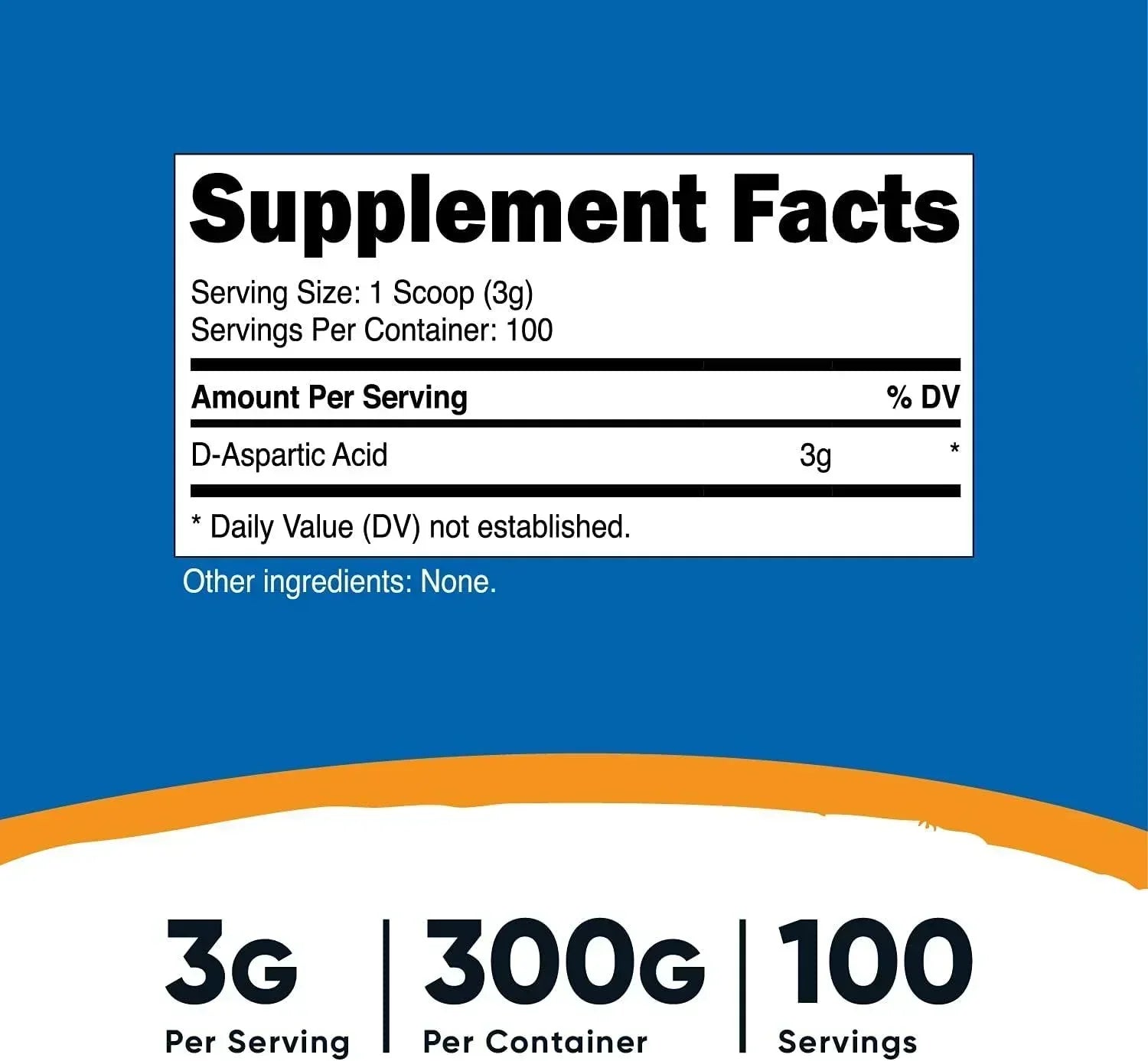 Tabela nutricional detalhada do Nutricost Ácido D-Aspártico exibindo a concentração de 3.000 mg de DAA puro por dose.