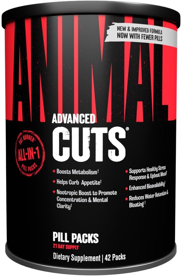 Caixa do suplemento Animal Cuts, o queimador de gordura termogênico completo com 42 packs para definição muscular.
