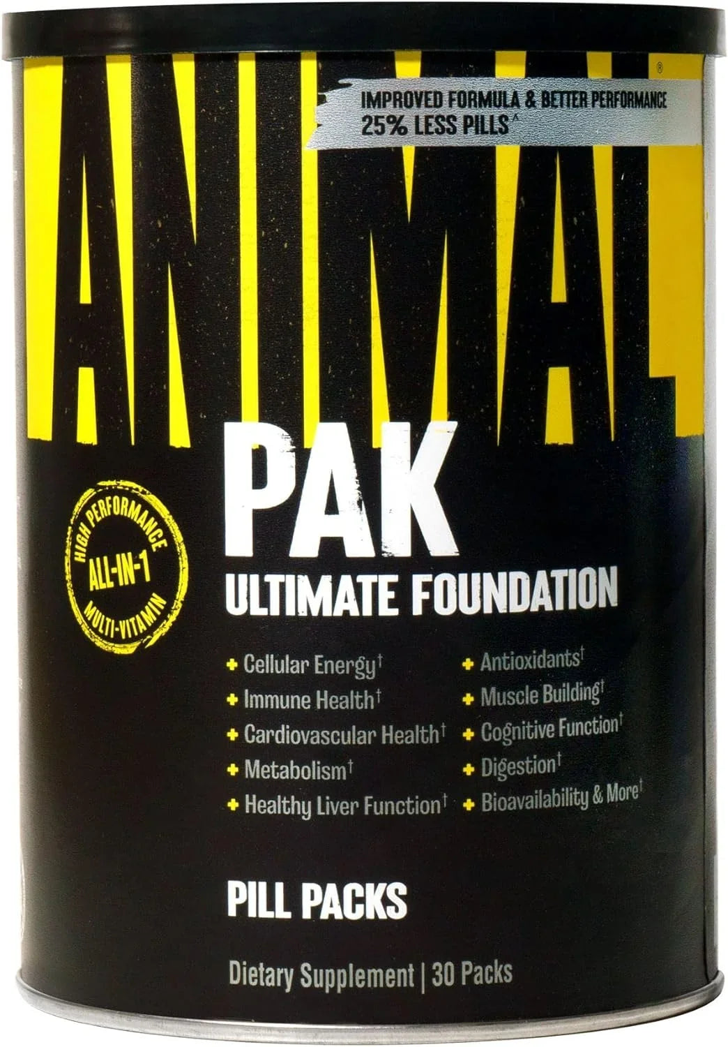 Animal Pak Multivitamínico All-in-One com 30 packs vista frontal.