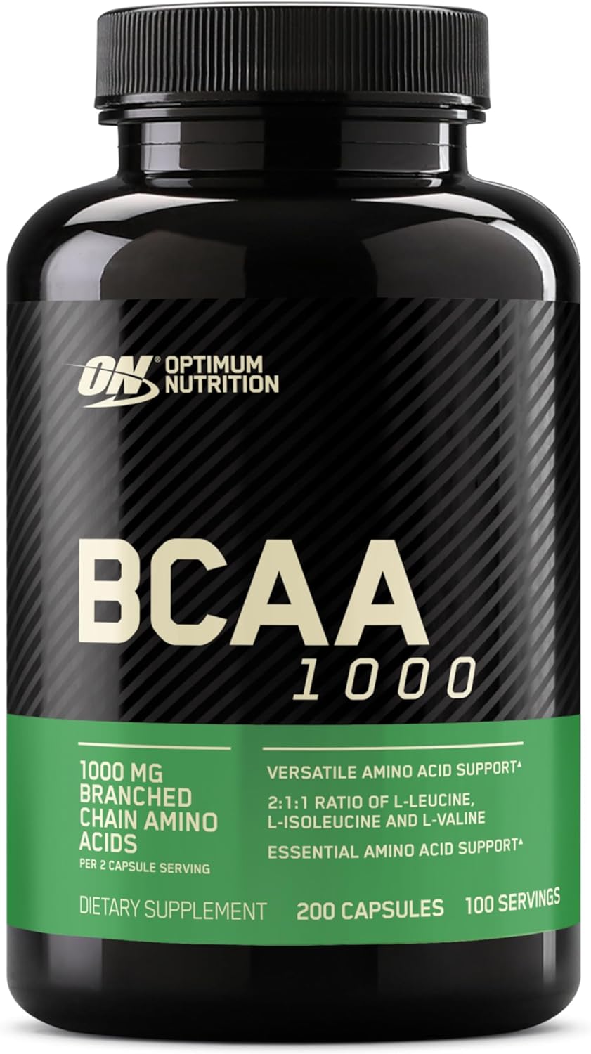 Optimum Nutrition BCAA Instantâneo – Aminoácidos Essenciais de Cadeia Ramificada em Cápsulas, 1000mg, 200 Unidades