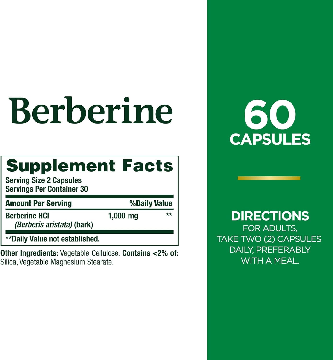 Nature's Bounty Berberina 1.000 mg, 60 Cápsulas (500 mg por Cápsula)