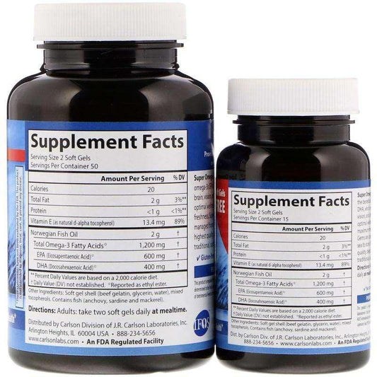 Carlson Labs - Wild Caught Super Omega-3 Gems 1,200 mg, 130 Soft Gels - NutriVita