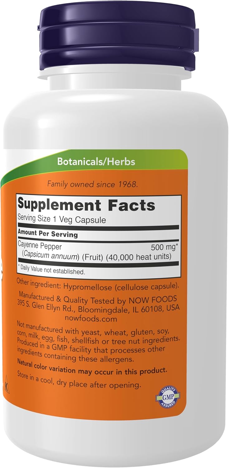 NOW Cayenne 500 mg (Pimenta Caiena), 100 Caps Veganas