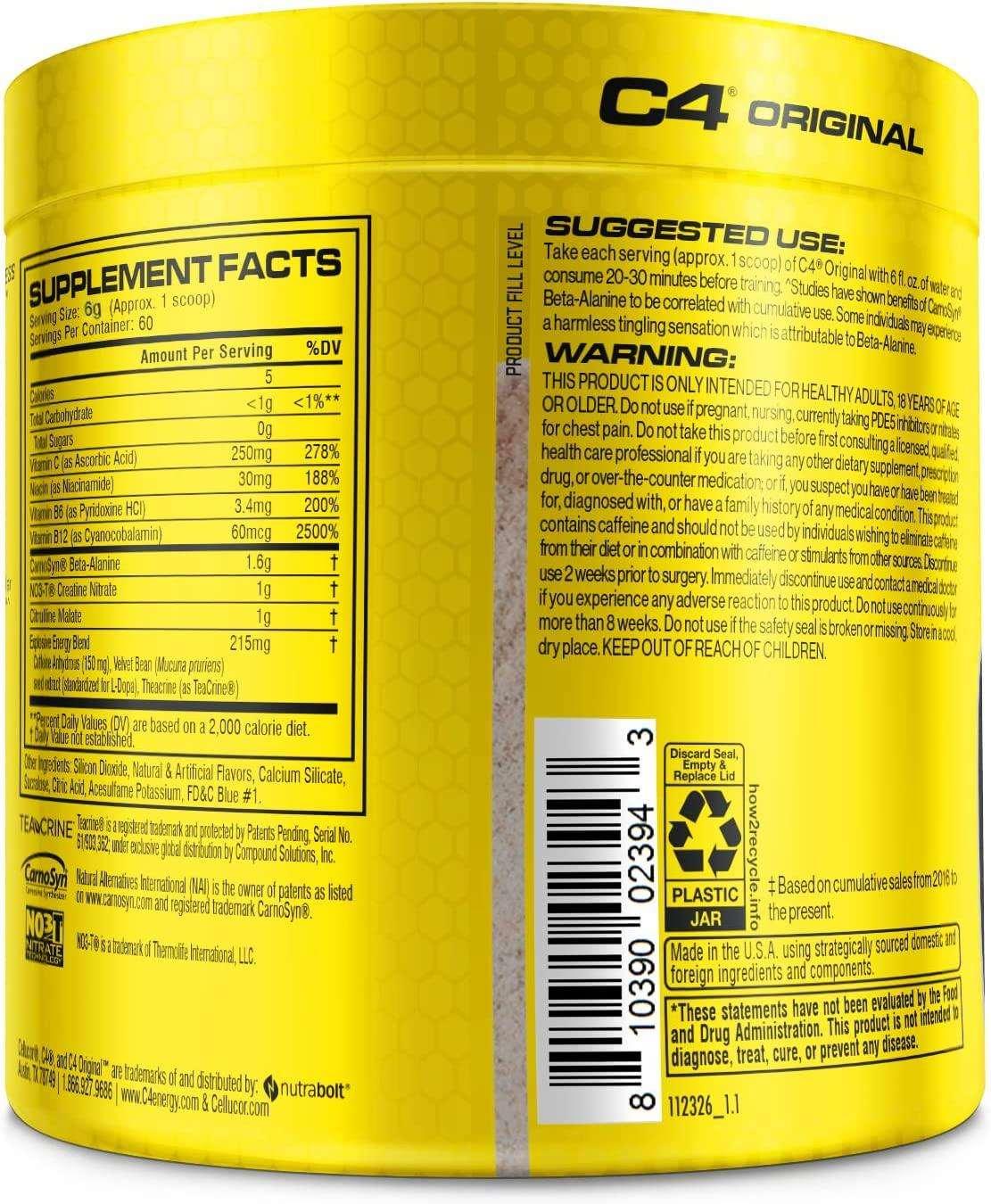 Pote de Cellucor C4 pré-treino importado original com 60 doses, suplemento energético para treino intenso, disponível na Nutrivita com frete grátis para todo o Brasil.