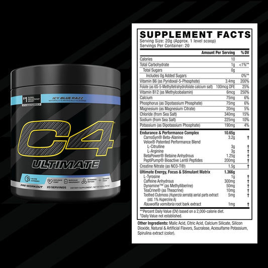 Tabela nutricional Pré-Treino Cellucor C4 Ultimate 20 Doses - Nova Fórmula Original dos EUA