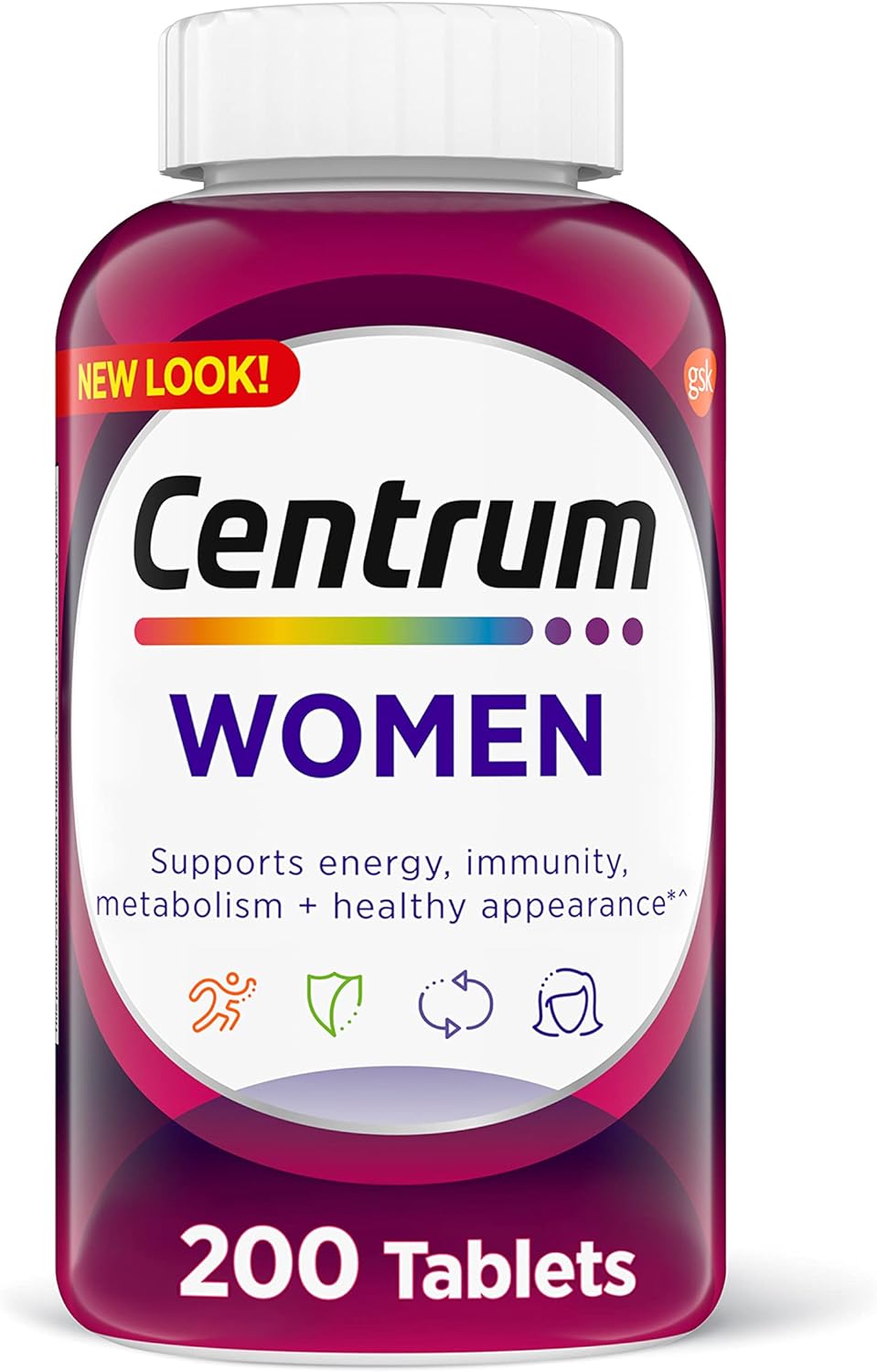 Frasco de Centrum Women Under 50 – 200 comprimidos para mulheres com menos de 50 anos.