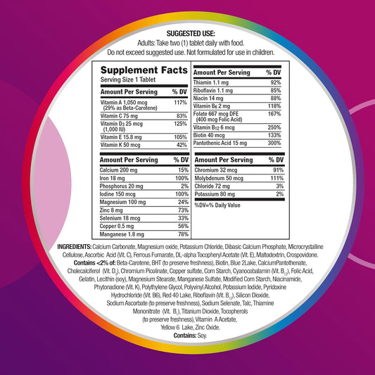 Comprimidos multivitamínicos Centrum Women Under 50 para saúde óssea e imunidade.
