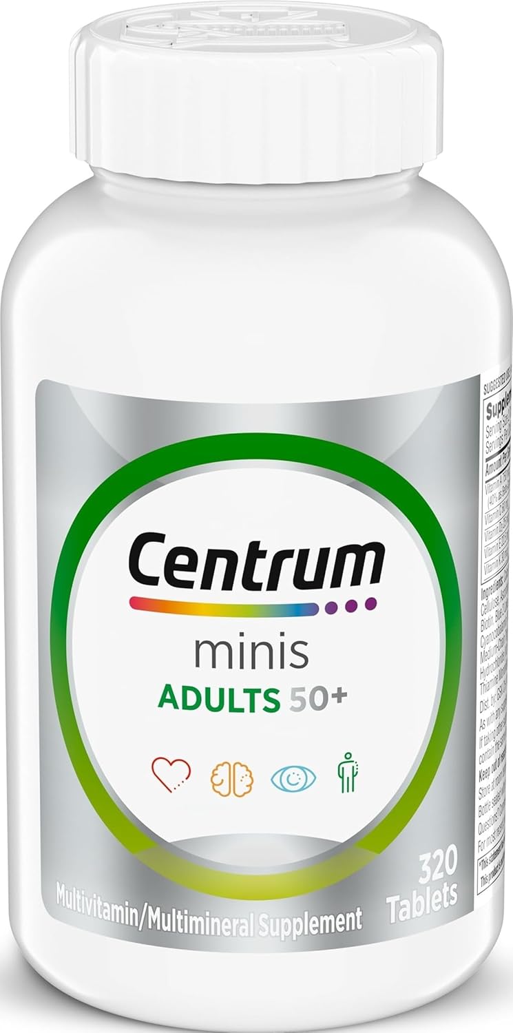 Frasco de Centrum Minis Silver Multivitamínico para Adultos 50+ com 320 comprimidos.