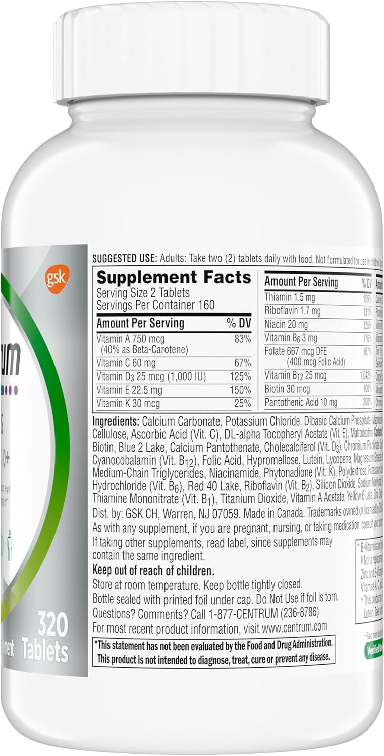Frasco do Multivitamínico Centrum Minis Silver para a saúde de adultos 50 anos ou mais.