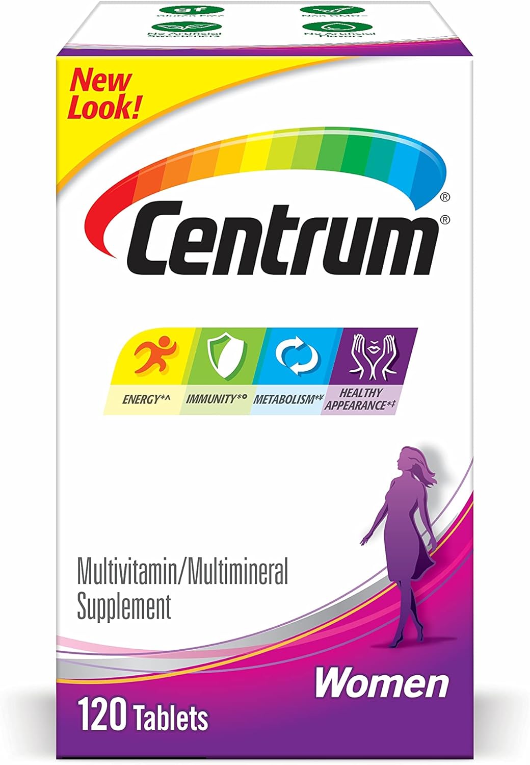 Centrum Multivitamínico para Mulheres, Suplemento Multivitamínico/Multimineral com Ferro, Vitamina D3, Vitaminas do Complexo B e Vitaminas Antioxidantes C e E, Sem Glúten, Ingredientes Não Transgênicos - 120 Cápsulas/Comprimidos