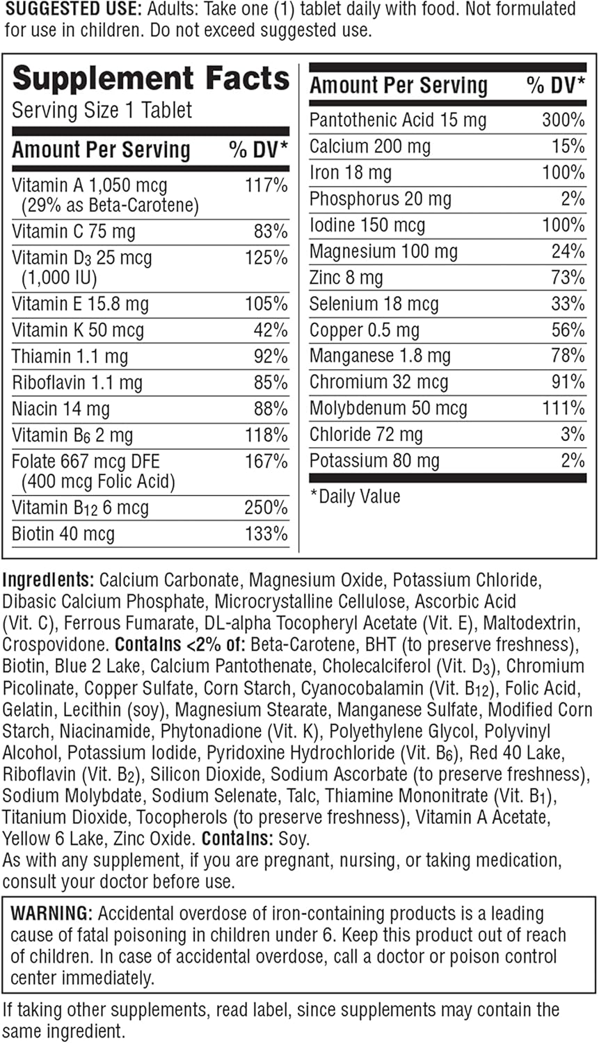 Centrum Multivitamínico para Mulheres, Suplemento Multivitamínico/Multimineral com Ferro, Vitamina D3, Vitaminas do Complexo B e Vitaminas Antioxidantes C e E, Sem Glúten, Ingredientes Não Transgênicos - 120 Cápsulas/Comprimidos