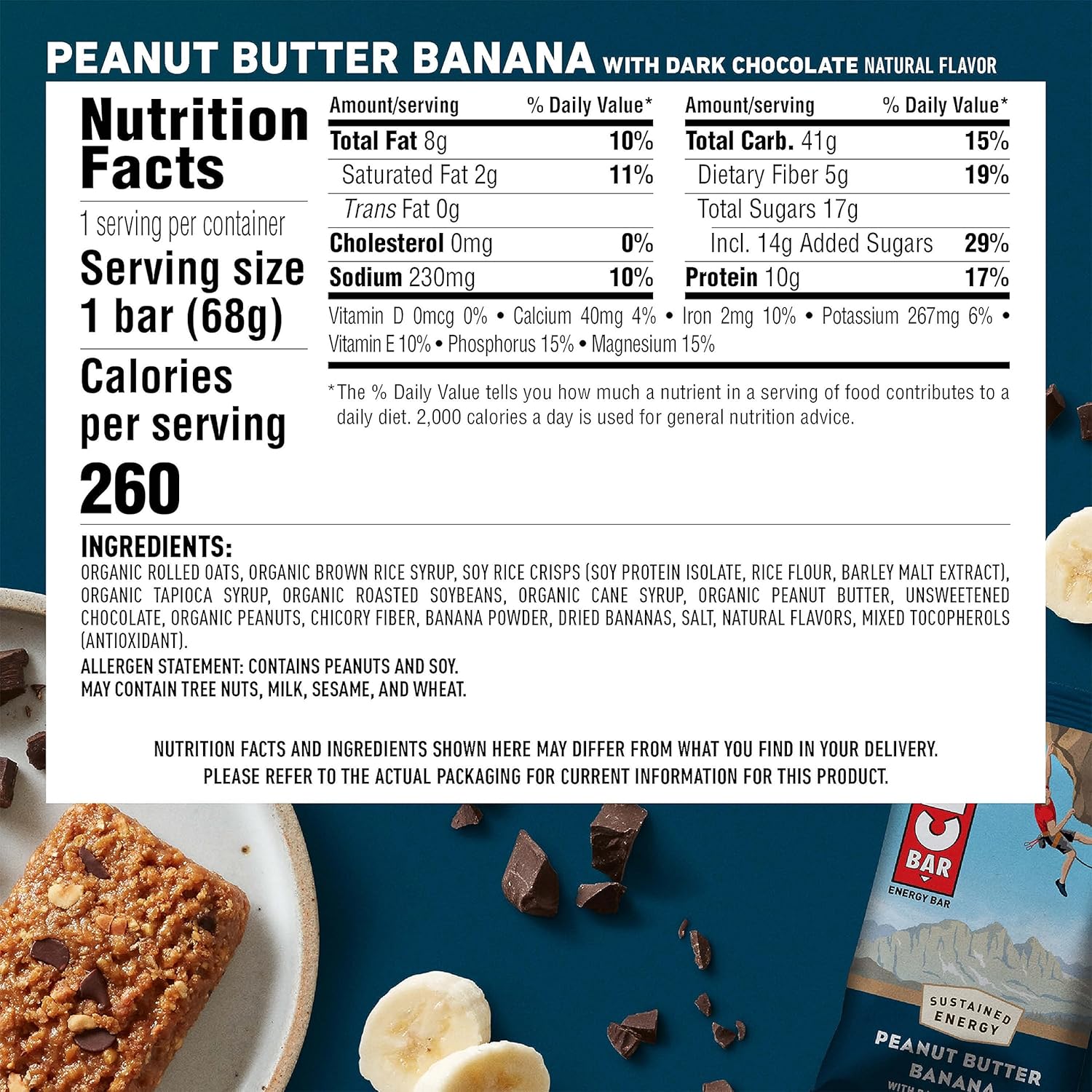 CLIF BAR: Pasta de Amendoim, Banana e Chocolate Amargo - Barras Energéticas com Aveia Orgânica (10 unidades)