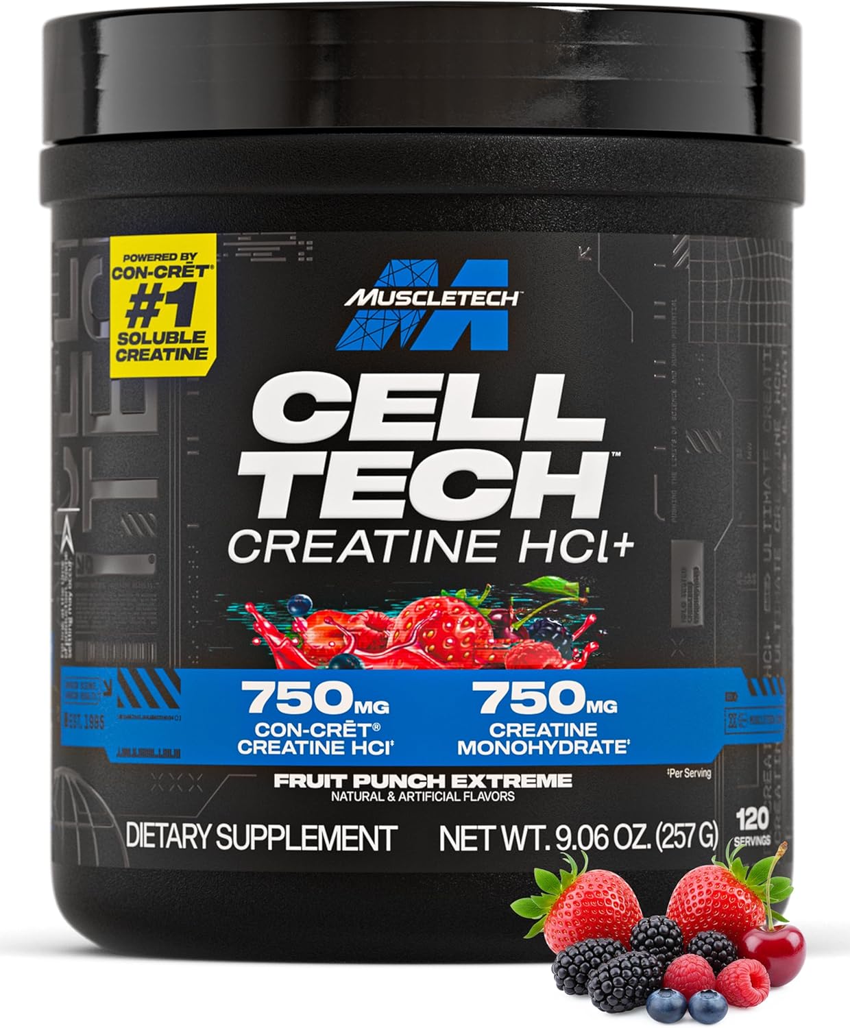 Frasco da Muscletech - Creatina Creactor 120 Doses (203 gr) sabor Fruit Punch