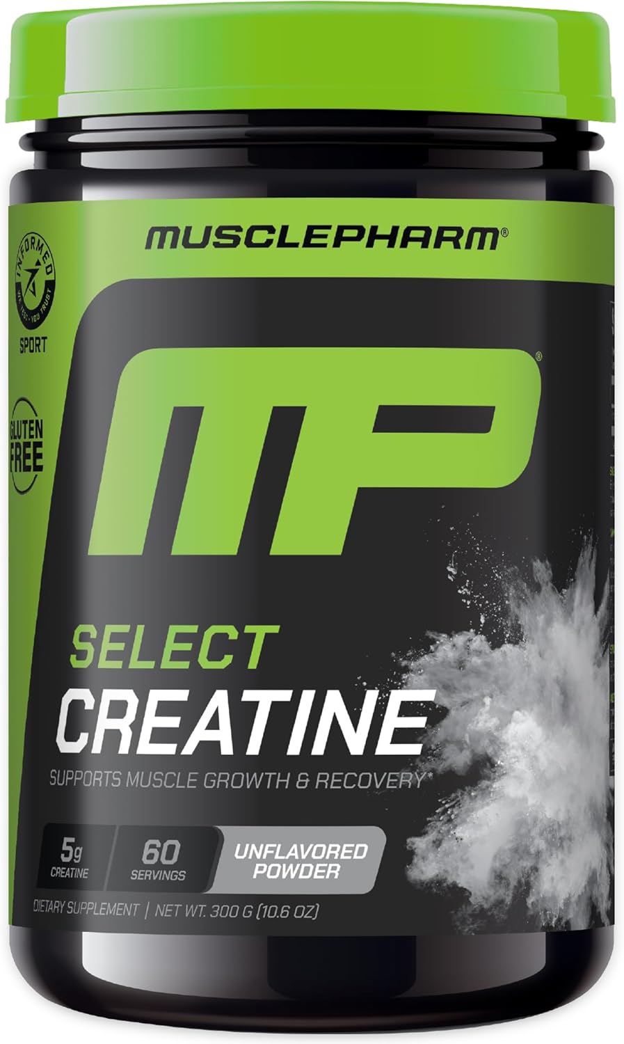 Pote de Creatina Monohidratada em Pó MusclePharm, suplemento com 60 doses sem sabor para ganho de força e recuperação muscular.