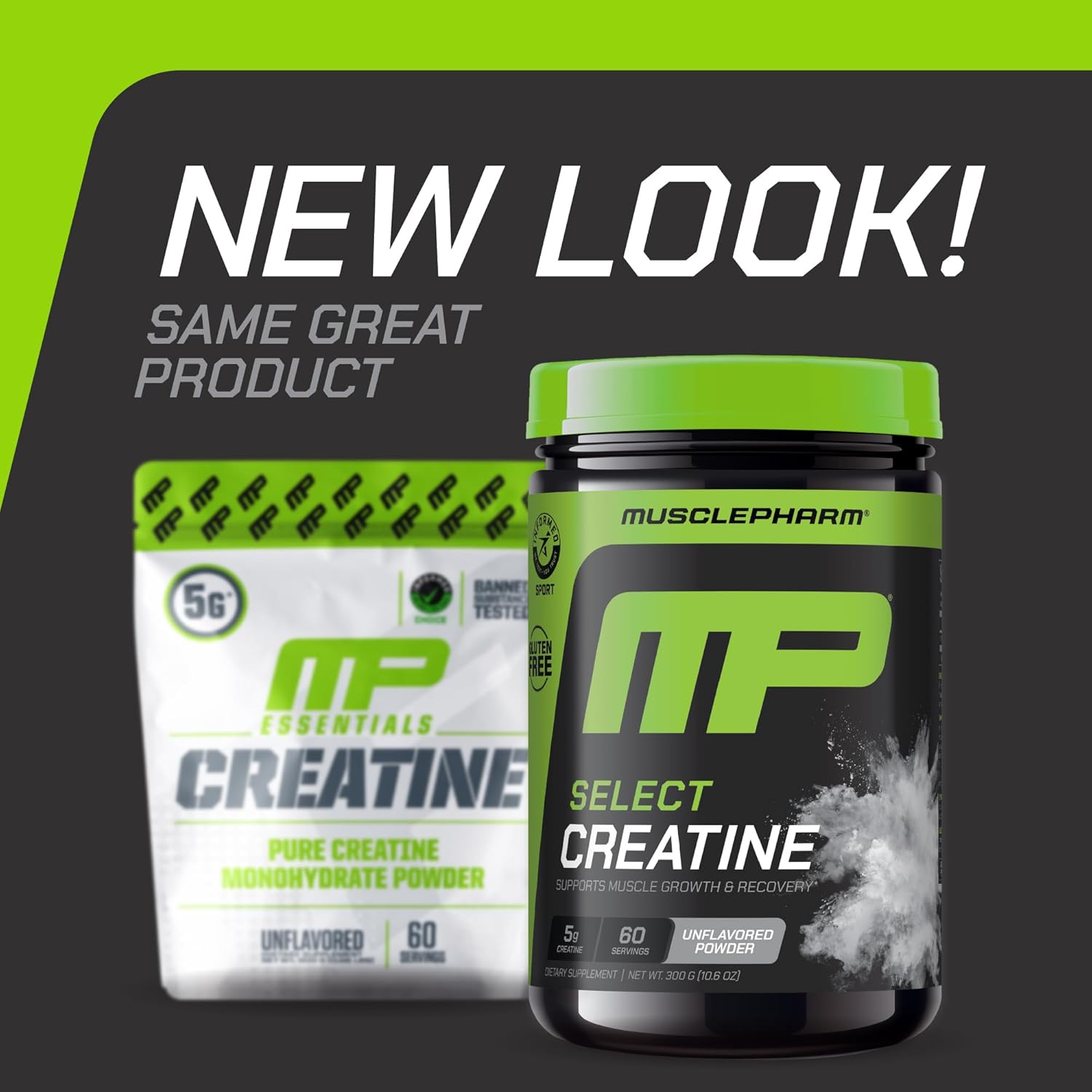 Pote de Creatina Monohidratada em Pó MusclePharm, suplemento com 60 doses sem sabor para ganho de força e recuperação muscular.