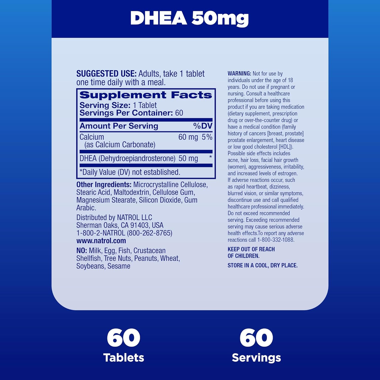 Natrol DHEA 50mg 60 Comprimidos - Últimas Unidades Disponíveis!