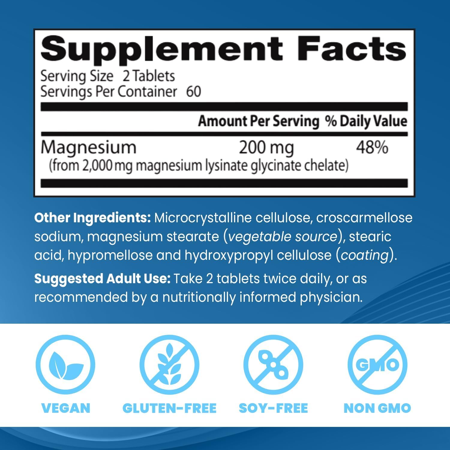 Tabela nutricional e fatos suplementares do Magnésio Glicinato Doctor's Best - NutriVita