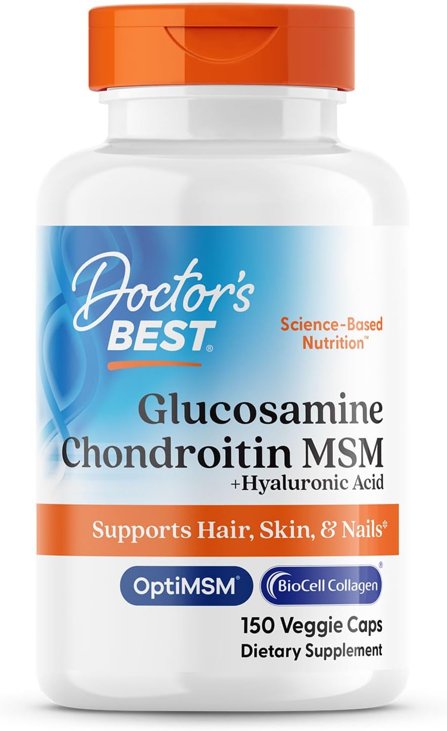Doctor's Best Glucosamina Condroitina MSM + Ácido Hialurônico com MSM e Colágeno Biocel 150 Caps.