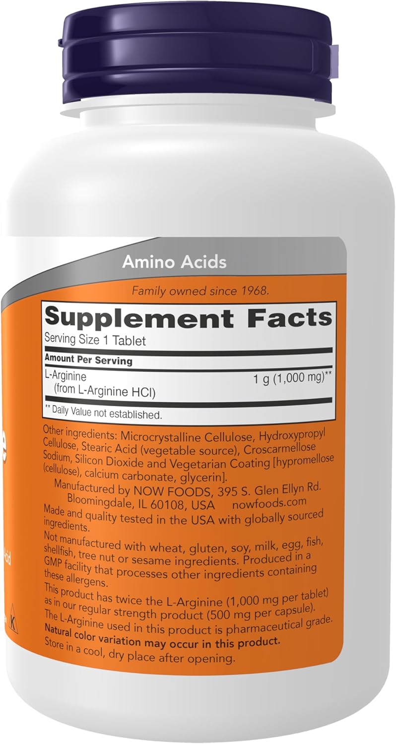NOW Foods L-Arginina 1.000 mg Precursor de Óxido Nítrico 120 Tabletes