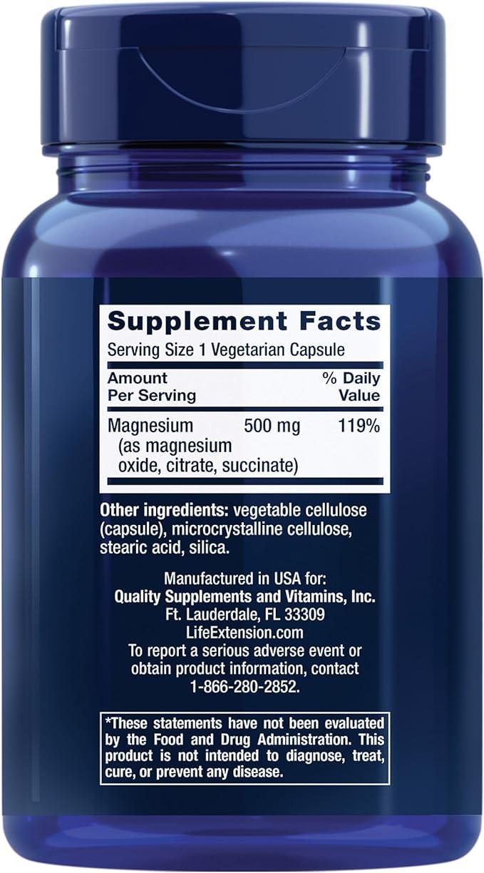 Life Extension Magnésio 500mg, 100 Cápsulas Vegetarianas - NutriVita