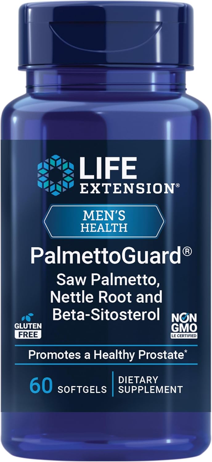 Life Extension PalmettoGuard Saw Palmetto 160 mg 60 softgels – frente do frasco