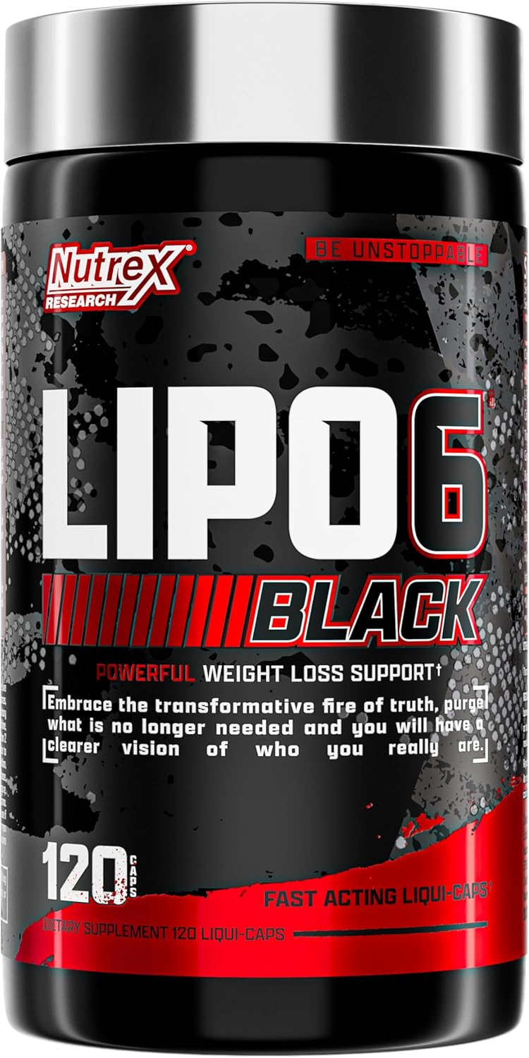 Frasco do suplemento Nutrex Lipo-6 Black Fat Destroyer com 120 cápsulas. Produto para queima de gordura, termogênico e controle de apetite