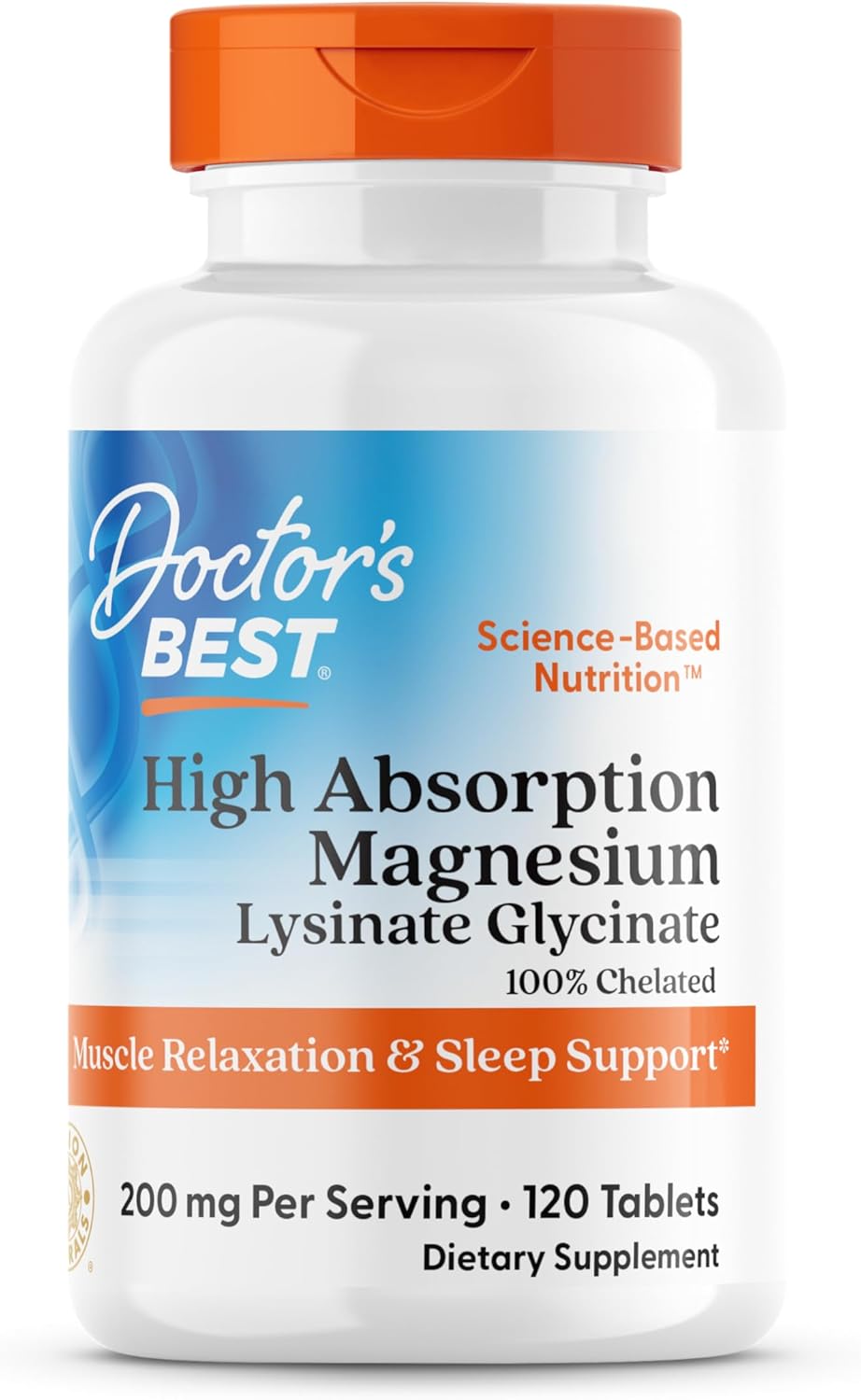 Doctor's Best Magnésio Glicinato 100% Quelato Alta Absorção 120 Tablets