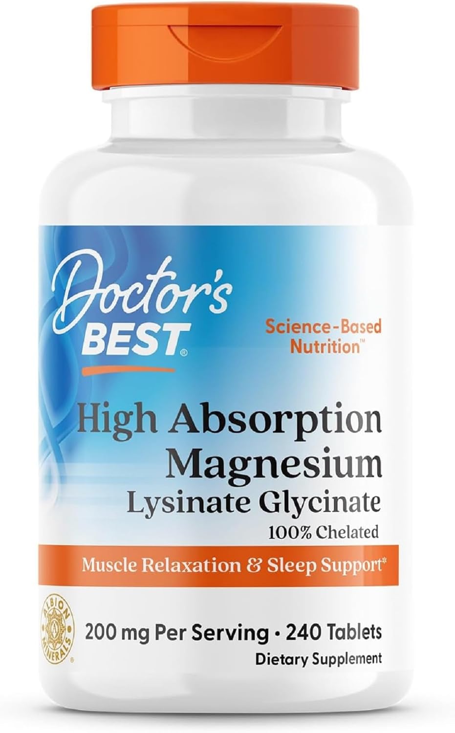 Doctor's Best Magnésio Glicinato 100% Quelato Alta Absorção 120 Tablets