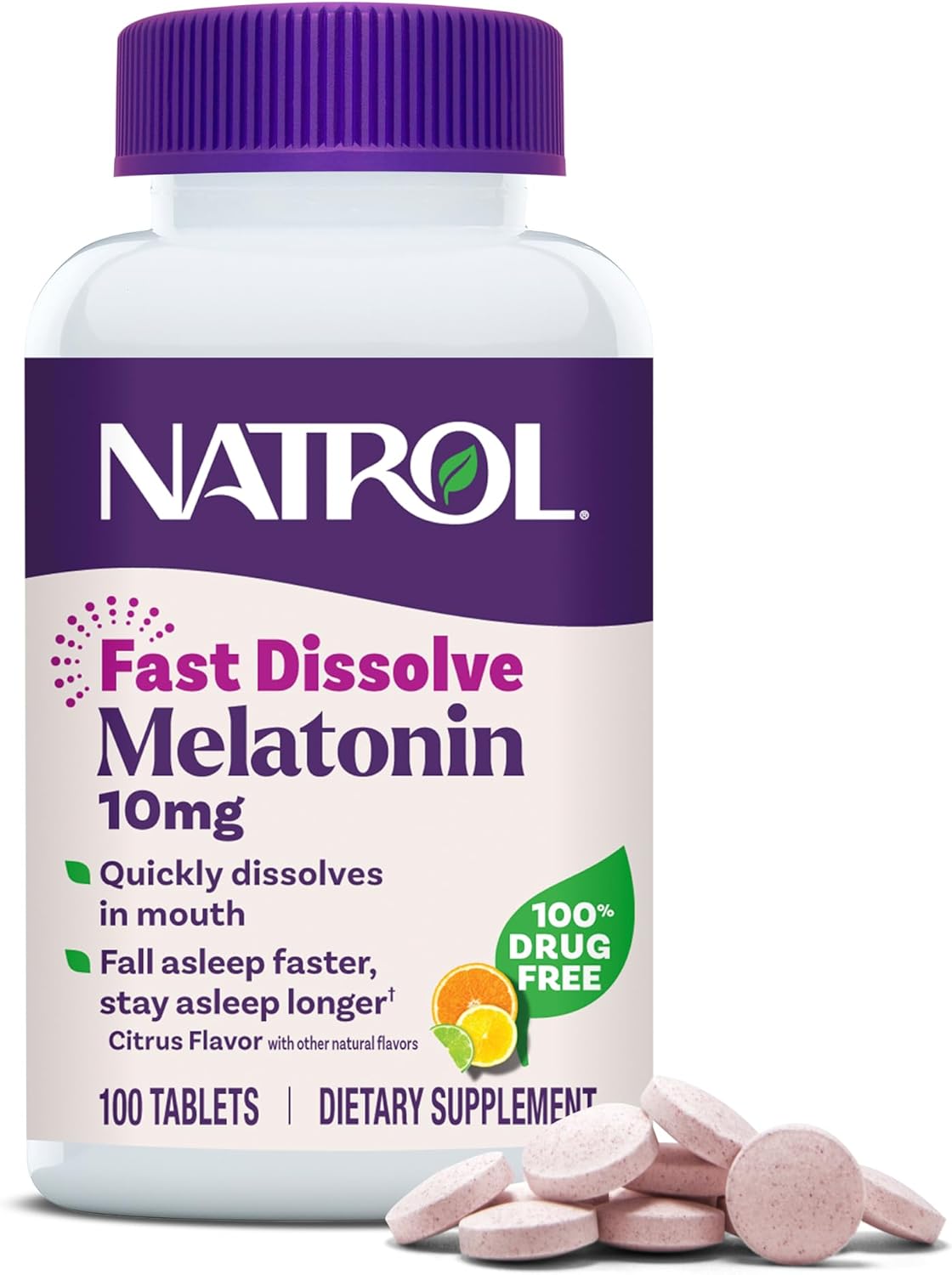Natrol Melatonina Rápida Dissolução 10mg – Sono Reparador com Sabor Natural de Citrus Punch – 100 Comprimidos (Até 100 Dias de Fornecimento)