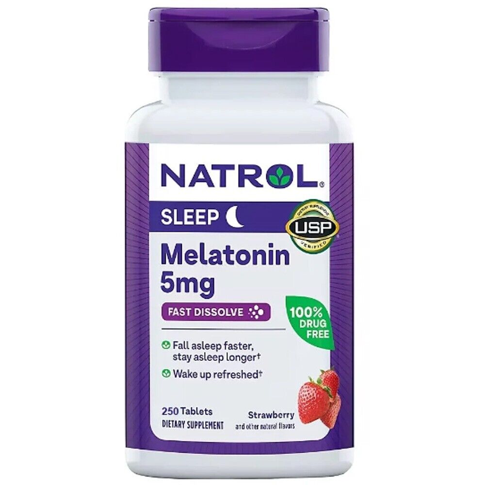 Natrol - Melatonina 5 Mg 250 Tablets Dissolução Rápida Sabor Morango