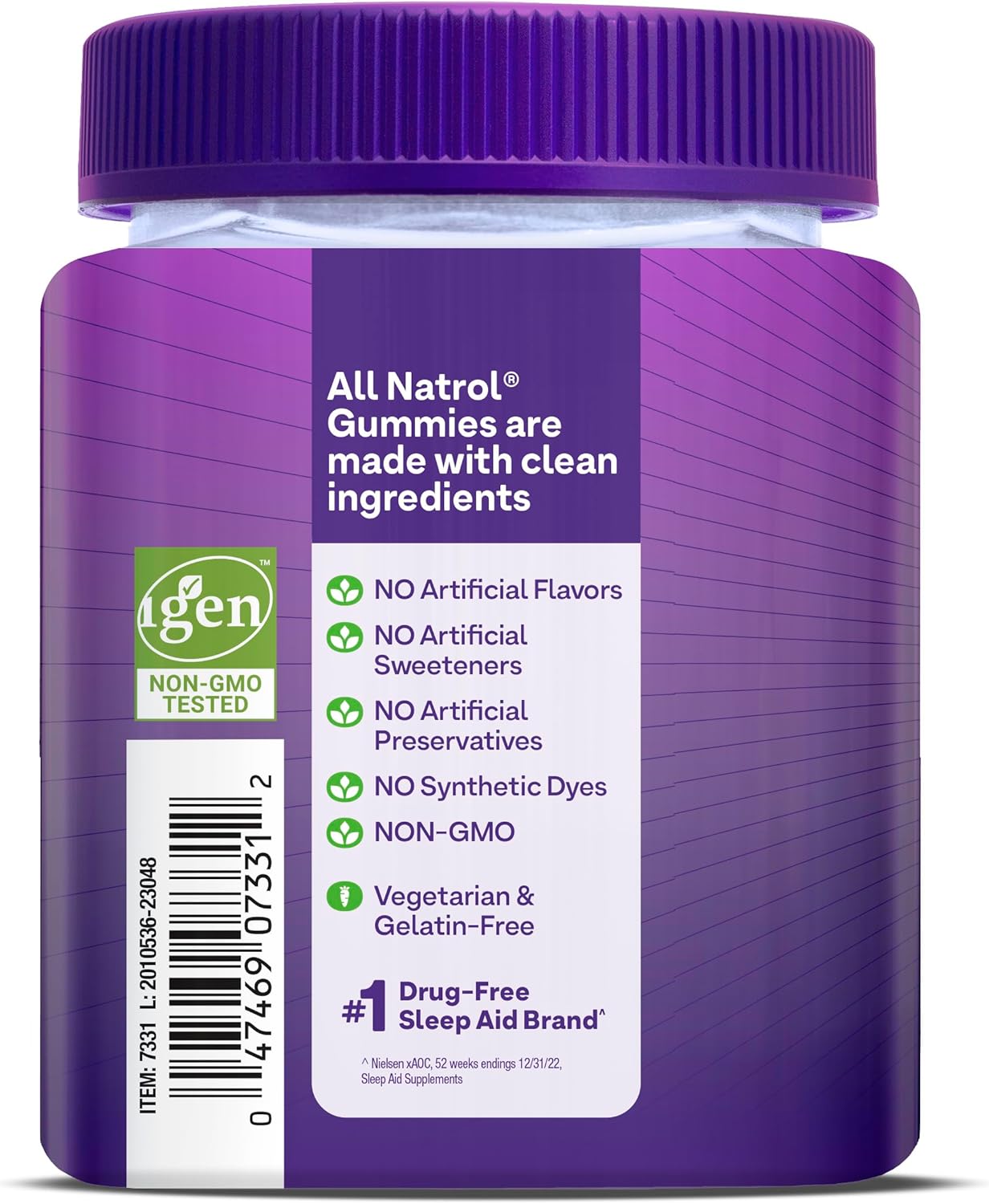 Frasco do suplemento Natrol Melatonina 10mg com 90 gomas mastigáveis sabor morango para um sono reparador.