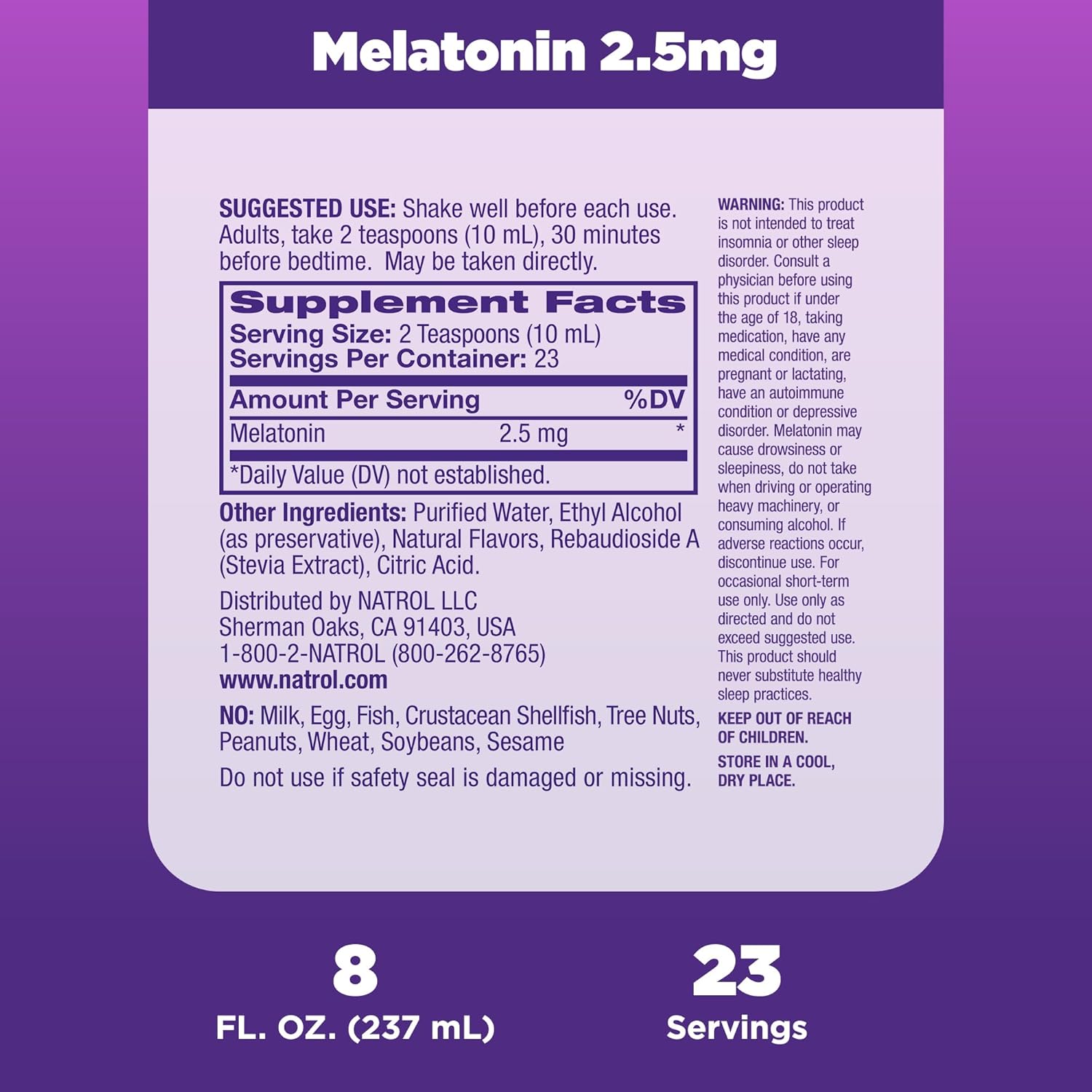 Melatonina líquida Natrol, ajuda você dormir mais rápido e por mais tempo, absorção mais rápida, 100% vegetariano, sabor de frutas vermelhas, 2,5 mg, 8 Fl. Garrafa de Oz