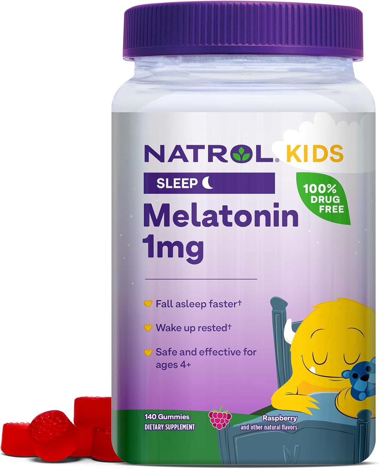 Natrol Kids Melatonina para Crianças 1mg, 140 gomas sabor Framboesa