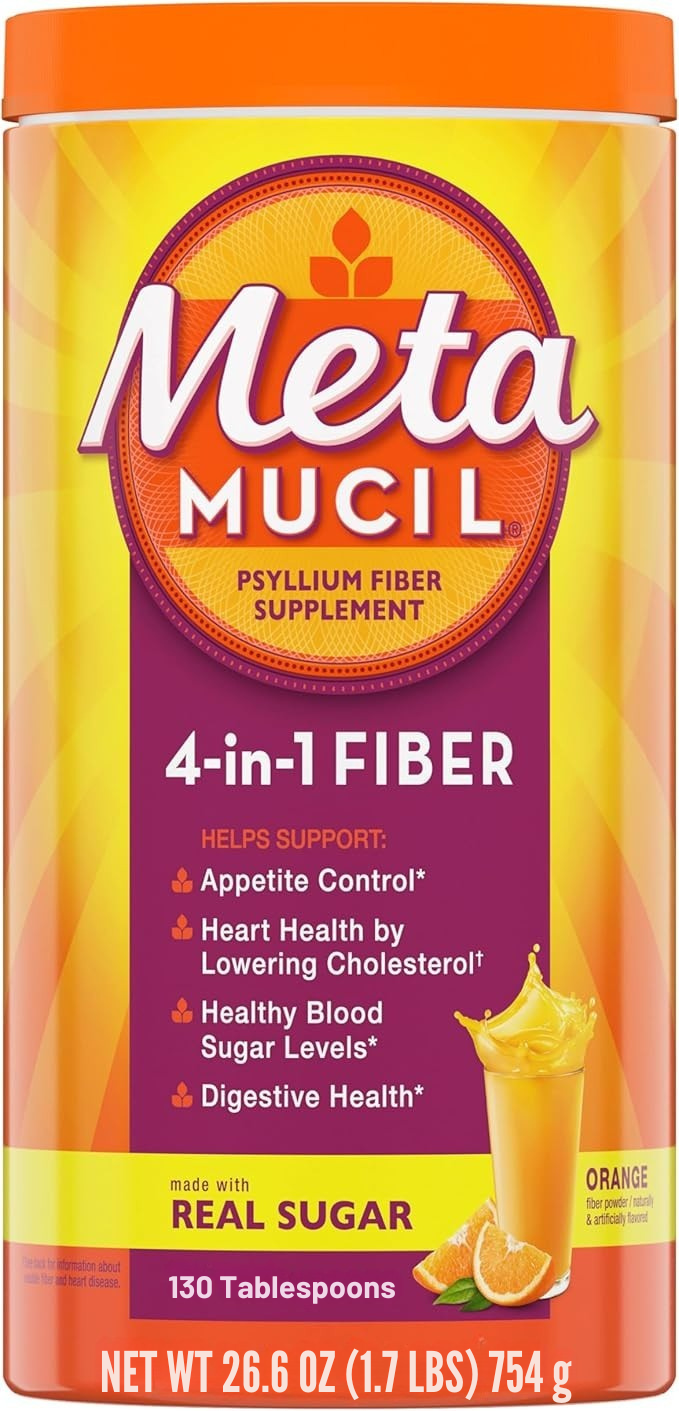 Metamucil Fibra de Psyllium 4 em 1 com Açúcar Real, Sabor Laranja 130 Doses