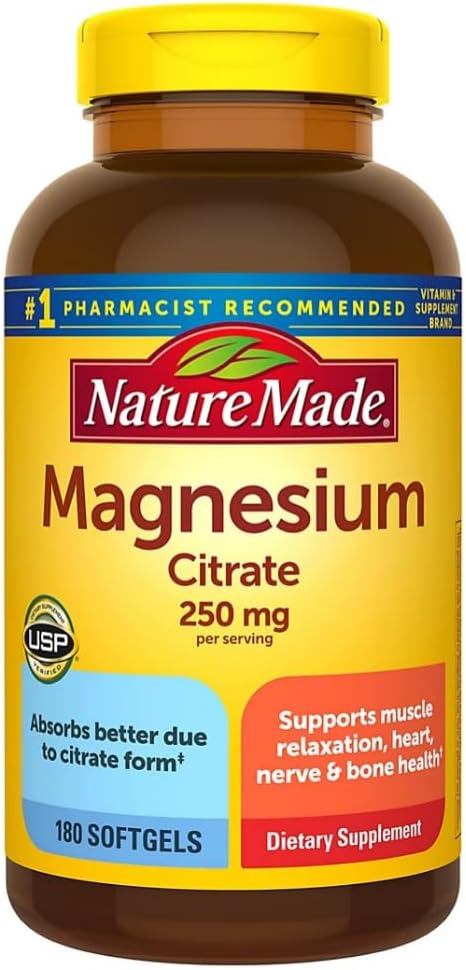 Citrato de Magnésio Nature Made 250mg – Alta Absorção com 180 Cápsulas Softgel
