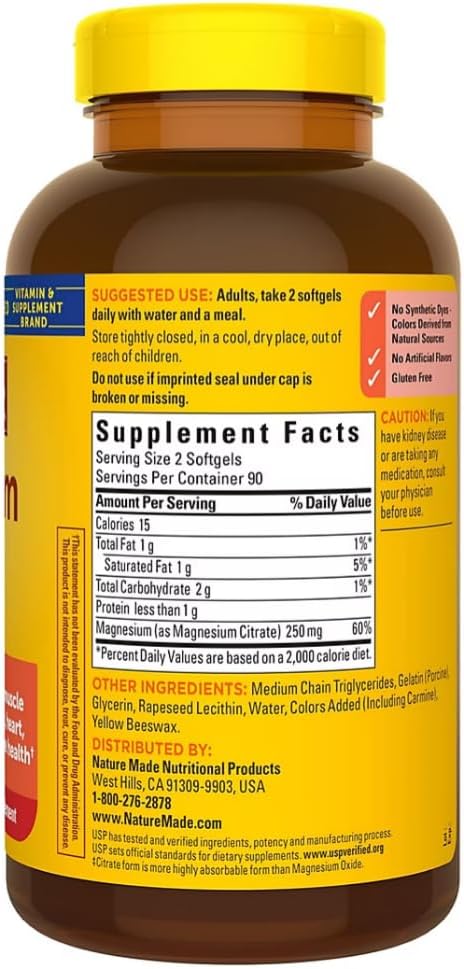 Nature Made Citrato de Magnésio 250 mg, 180 Capsulas Softgel - NutriVita
