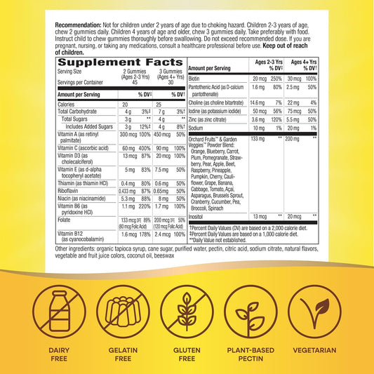 Tabela nutricional Nature's Way Alive! Kids 90 gomas com porções para crianças de 2 a 3 anos e a partir de 4 anos, e características da fórmula.