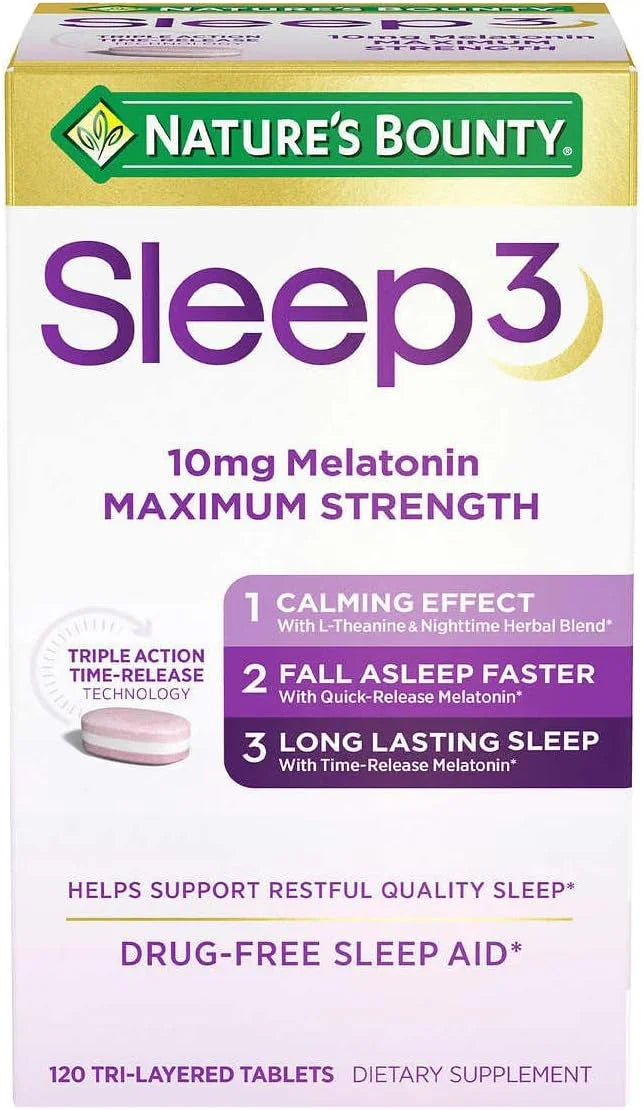 Frasco Nature's Bounty Sleep3 Melatonin 10mg 120 comprimidos importado original