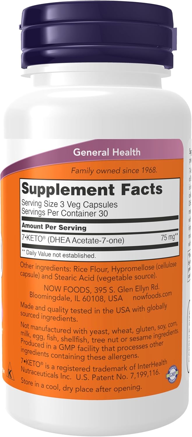 NOW Foods 7-Keto 25mg, 90 Vcaps - Suporte para Controle de Peso e Termogênese