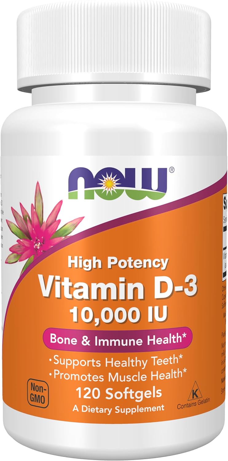 NOW Foods, Vitamina D-3 10.000 UI, Potência Máxima, 120 Softgels