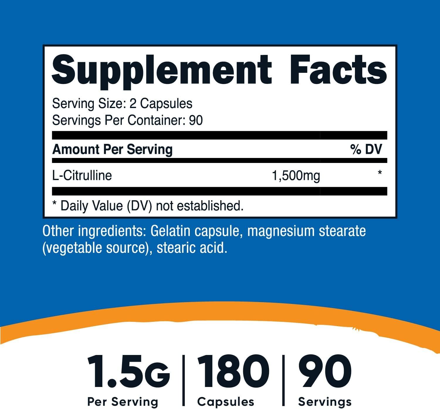 Nutricost L-Citrulina 750 mg, 180 Capsulas - NutriVita