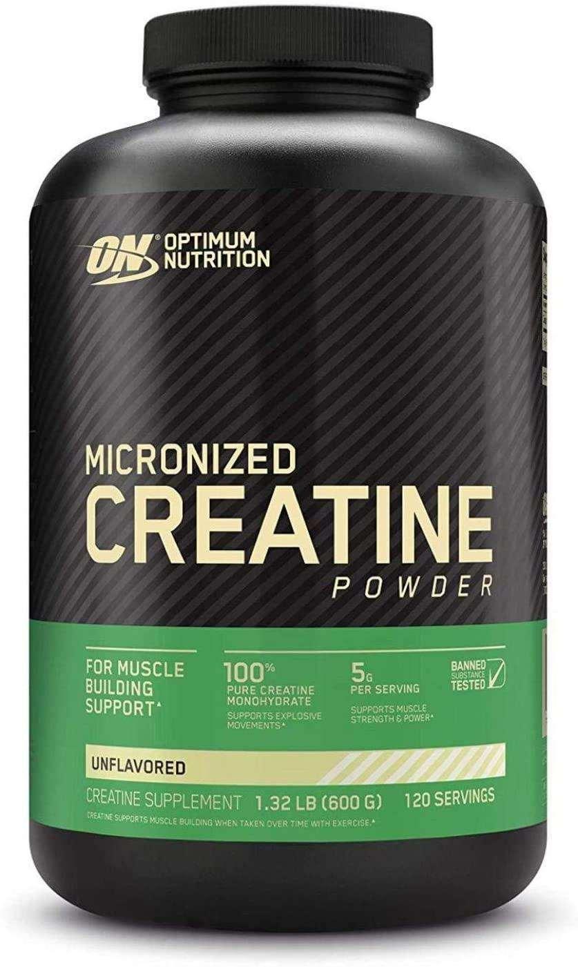 Pote de Creatina Monoidratada Optimum Nutrition 600g com selo Creapure