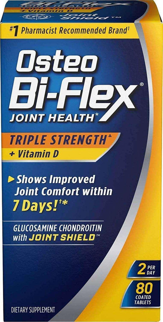 Frasco do suplemento para articulações Osteo Bi-Flex Força Tripla Advanced Joint Care com Vitamina D, contendo 80 cápsulas, vendido pela loja Nutrivita.