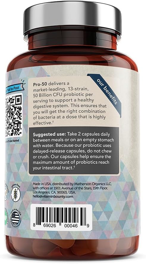 Vitamin Bounty - Pro 50 Probiótico - 13 Strains, 50 Bilhão de Organismos 60 Caps