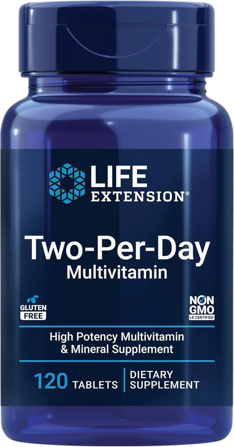 Two-Per-Day Multivitamin Life Extension, 120 comprimidos, sem glúten e não GMO