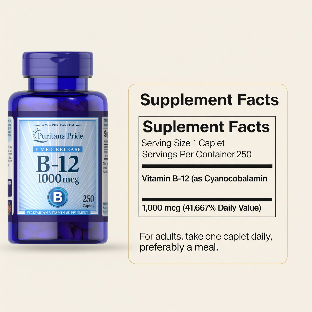 Puritan's Pride Vitamina B-12 1000mcg (250 Comprimidos de Liberação Programada).